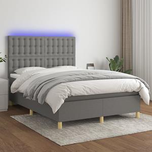 VidaXL Boxspring met matras en LED stof donkergrijs 140x200 cm