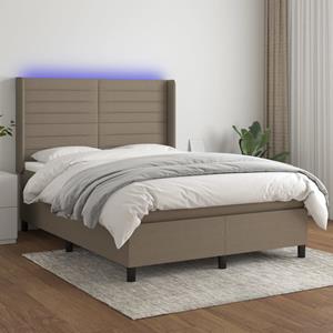 VidaXL Boxspring met matras en LED stof taupe 140x190 cm