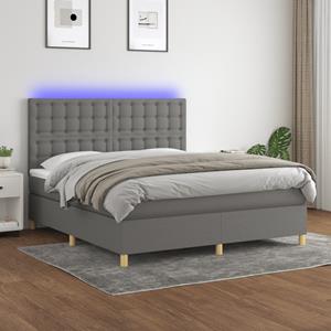 VidaXL Boxspring met matras en LED stof donkergrijs 180x200 cm