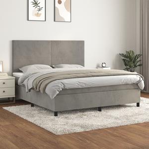 VidaXL Boxspring met matras fluweel lichtgrijs 160x200 cm