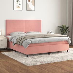 VidaXL Boxspring met matras fluweel roze 160x200 cm