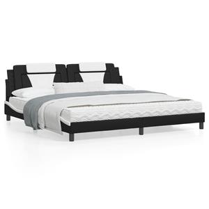 VidaXL Bed met matras kunstleer zwart en wit 200x200 cm