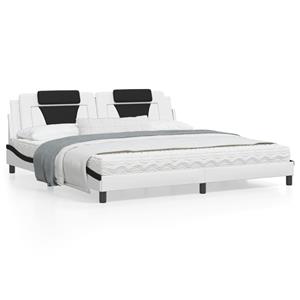 VidaXL Bed met matras kunstleer wit en zwart 200x200 cm