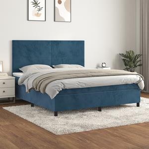 VidaXL Boxspring met matras fluweel donkerblauw 180x200 cm