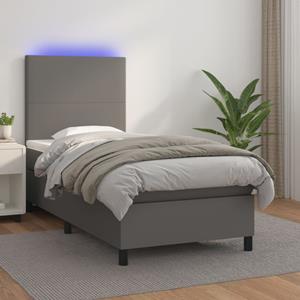 VidaXL Boxspring met matras en LED kunstleer grijs 100x200 cm