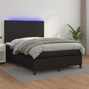 VidaXL Boxspring met matras en LED kunstleer zwart 140x190 cm