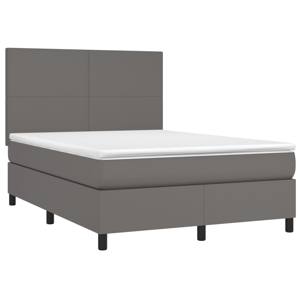 vidaXL Boxspring met matras en LED kunstleer grijs 140x190 cm