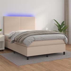 VidaXL Boxspring met matras en LED kunstleer cappuccinokleur 140x200cm