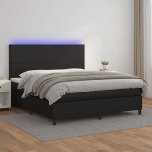 VidaXL Boxspring met matras en LED kunstleer zwart 160x200 cm