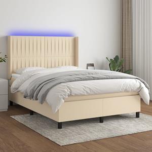 VidaXL Boxspring met matras en LED stof crèmekleurig 140x190 cm