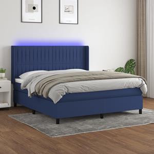 VidaXL Boxspring met matras en LED stof blauw 160x200 cm