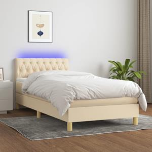 VidaXL Boxspring met matras en LED stof crèmekleurig 90x190 cm