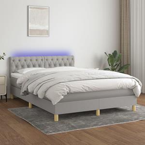 VidaXL Boxspring met matras en LED stof lichtgrijs 140x190 cm