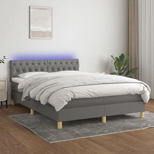 VidaXL Boxspring met matras en LED stof donkergrijs 140x190 cm