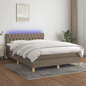 VidaXL Boxspring met matras en LED stof taupe 140x190 cm