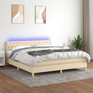 VidaXL Boxspring met matras en LED stof crèmekleurig 180x200 cm