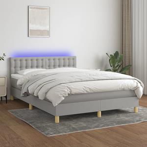 VidaXL Boxspring met matras en LED stof lichtgrijs 140x190 cm