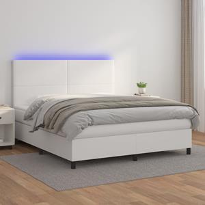 VidaXL Boxspring met matras en LED kunstleer wit 160x200 cm