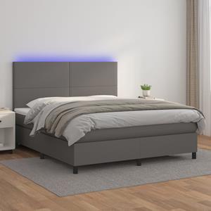 VidaXL Boxspring met matras en LED kunstleer grijs 160x200 cm