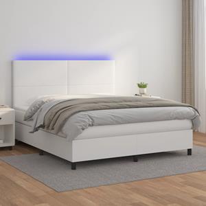 VidaXL Boxspring met matras en LED kunstleer wit 180x200 cm