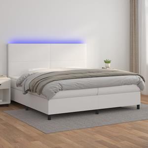 VidaXL Boxspring met matras en LED kunstleer wit 200x200 cm