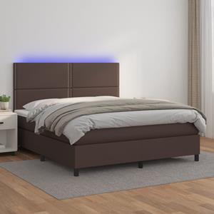 VidaXL Boxspring met matras en LED kunstleer bruin 140x190 cm