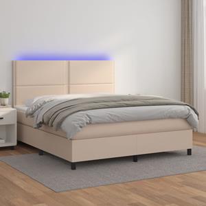 VidaXL Boxspring met matras en LED kunstleer cappuccinokleur 140x190cm