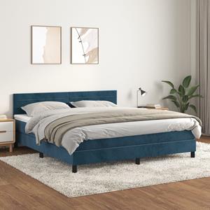 VidaXL Boxspring met matras fluweel donkerblauw 180x200 cm