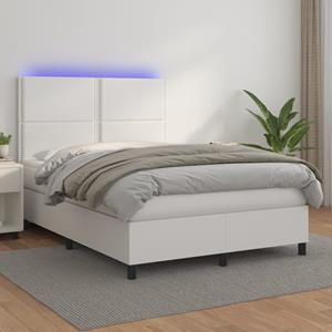 VidaXL Boxspring met matras en LED kunstleer wit 140x200 cm