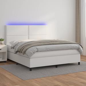 VidaXL Boxspring met matras en LED kunstleer wit 160x200 cm