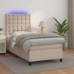 VidaXL Boxspring met matras en LED kunstleer cappuccinokleur 80x200 cm