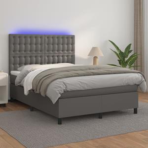 VidaXL Boxspring met matras en LED kunstleer grijs 140x200 cm