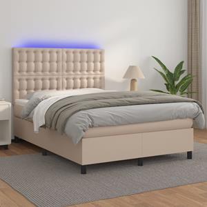 VidaXL Boxspring met matras en LED kunstleer cappuccinokleur 140x200cm