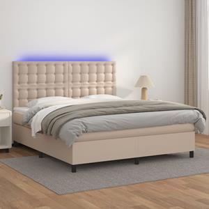 VidaXL Boxspring met matras en LED kunstleer cappuccinokleur 160x200cm