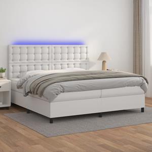 VidaXL Boxspring met matras en LED kunstleer wit 200x200 cm