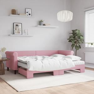 VidaXL Slaapbank onderschuifbed en matrassen 80x200 cm fluweel roze