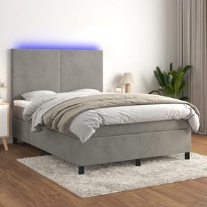 VidaXL Boxspring met matras en LED fluweel lichtgrijs 140x190 cm