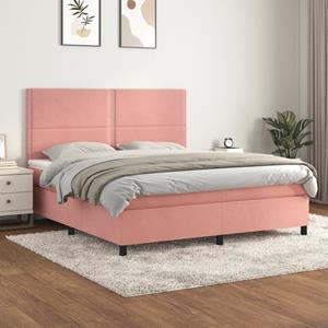 VidaXL Boxspring met matras fluweel roze 180x200 cm