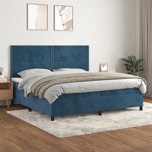 VidaXL Boxspring met matras fluweel donkerblauw 200x200 cm