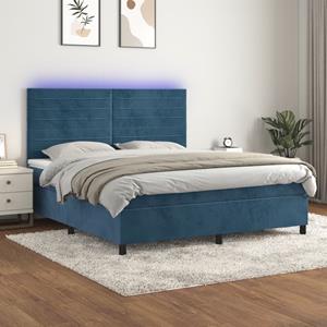 VidaXL Boxspring met matras en LED fluweel donkerblauw 160x200 cm