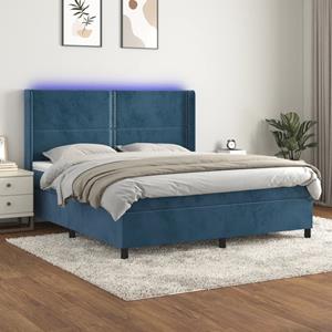 VidaXL Boxspring met matras en LED fluweel donkerblauw 160x200 cm