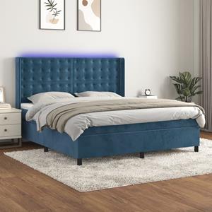 VidaXL Boxspring met matras en LED fluweel donkerblauw 160x200 cm