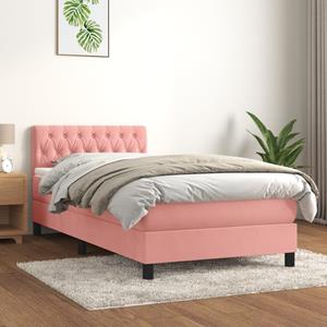 VidaXL Boxspring met matras fluweel roze 90x190 cm