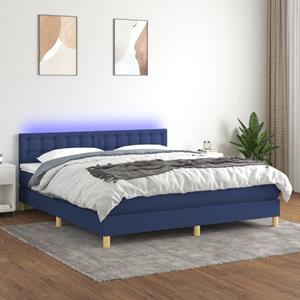 VidaXL Boxspring met matras en LED stof blauw 160x200 cm