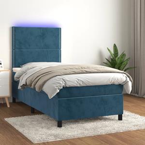 VidaXL Boxspring met matras en LED fluweel donkerblauw 90x190 cm