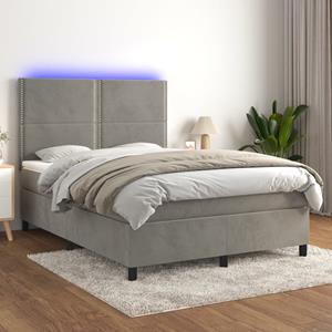 VidaXL Boxspring met matras en LED fluweel lichtgrijs 140x190 cm