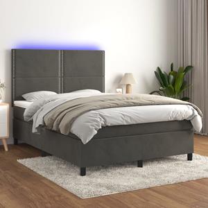 VidaXL Boxspring met matras en LED fluweel donkergrijs 140x190 cm