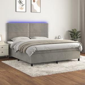 VidaXL Boxspring met matras en LED fluweel lichtgrijs 180x200 cm