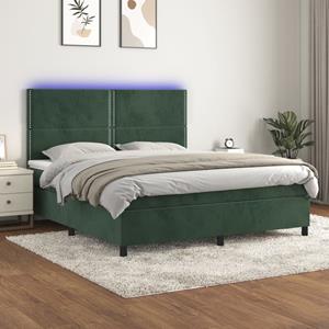 VidaXL Boxspring met matras en LED fluweel donkergroen 180x200 cm