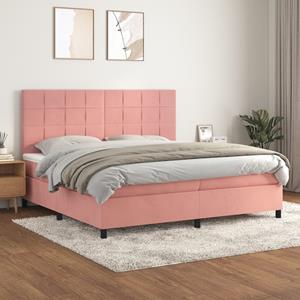 VidaXL Boxspring met matras fluweel roze 200x200 cm